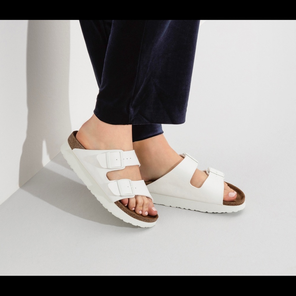 Birkenstock Arizona White Platform Sandals